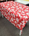 Vintage 60 x 72 (3) Cotton Red Feedsacks sewn into a Tablecloth — photo 2