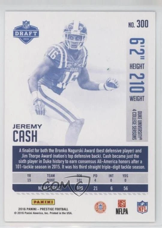 2016 Panini Prestige Rookies Xtra Points Green Jeremy Cash #300 Rookie RC - Image 2 of 2