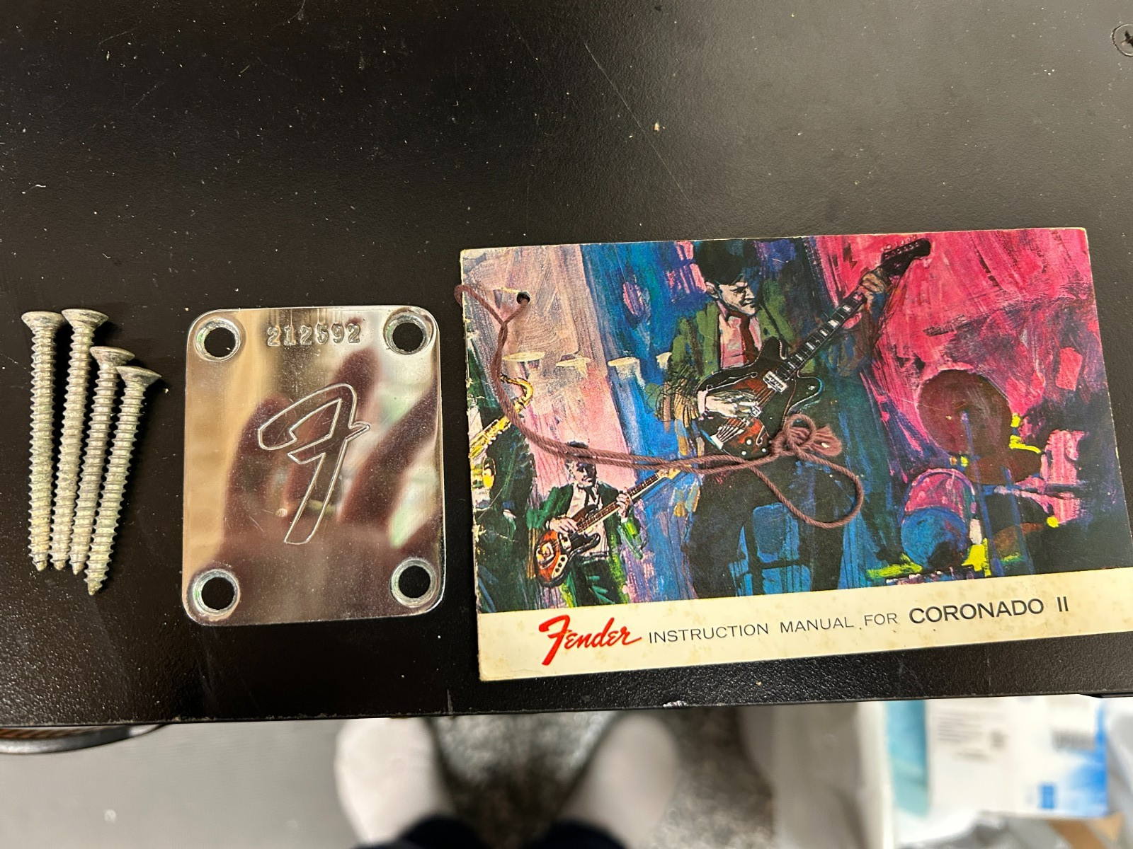 Vintage 1968 Fender Coronado Neckplate with MATCHING HANGTAG case candy 1960's