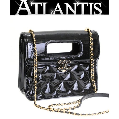 Excellent Condition CHANEL Matelass Coco Flap 2WAY Shoulder Bag Patent Black Ser