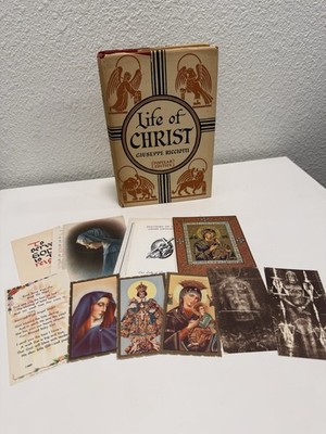 Life of Christ Ricciotti 1952 HC DJ + Vintage Catholic Holy Cards Ephemera