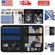 50 Pack Drawing Set Sketch Kit, Sketching Supplies with 3-Color Sketchbook, G...