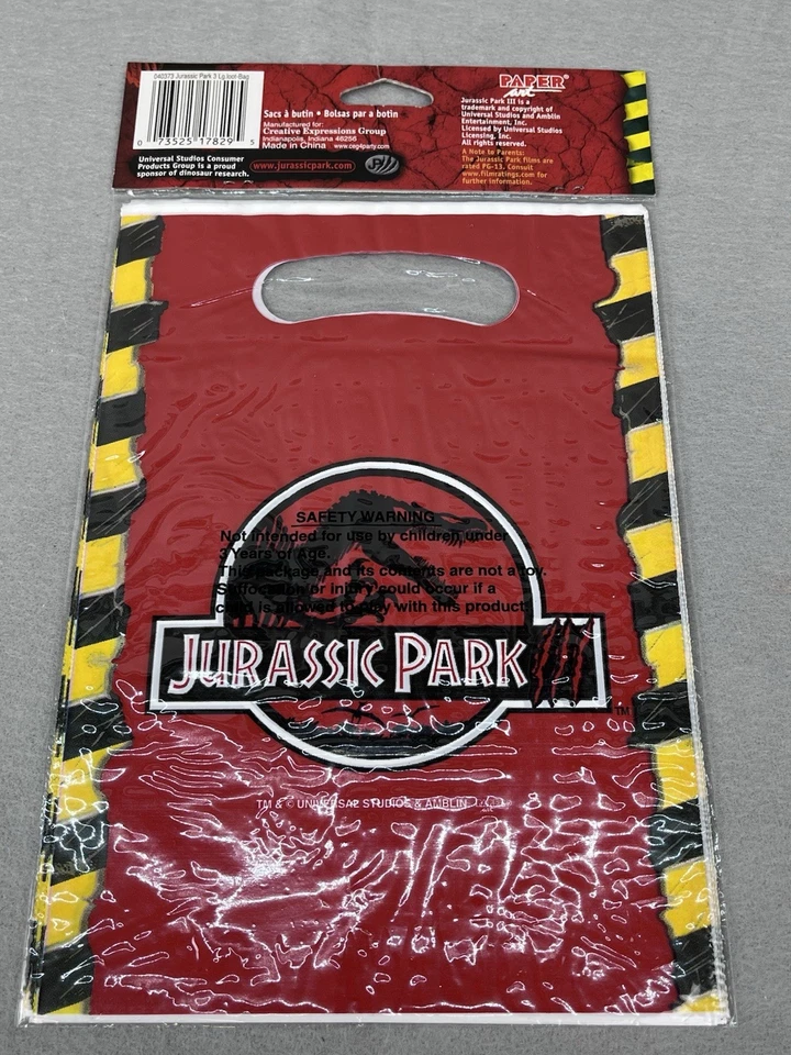 Jurassic Park III Movie Vintage Rare Dinosaur Birthday Party 8 Loot Bags Lot 4 - Image 3 of 4