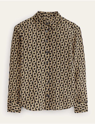 Boden Sienna Silk Shirt Sz US 10R in Black Camel Chain - NWT