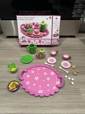 DJECO Lily Rose Tea Party Play Tableware Wooden Cake Tea Set Girls Present Monte
