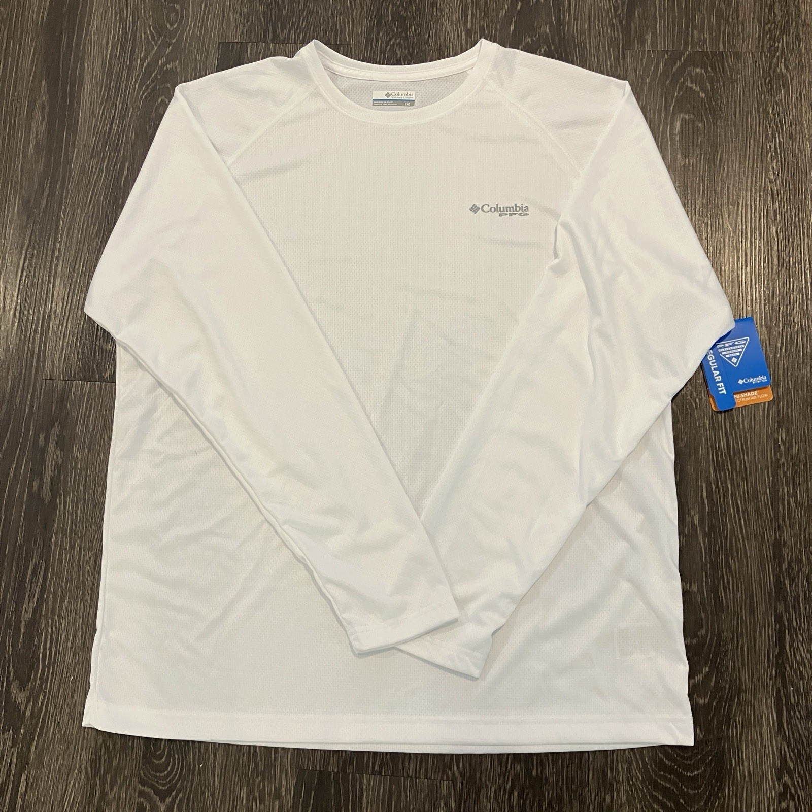 NEW Columbia PFG Shirt UPF50 Omni-Shade Solar Stream White Mens Size LARGE