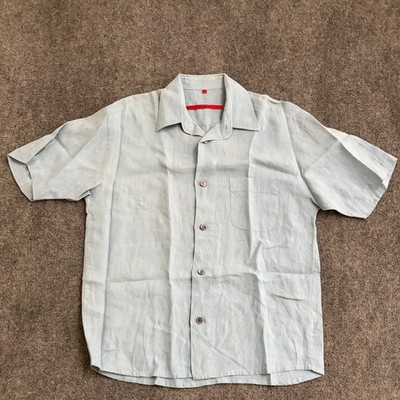 Signum Mens Light Blue 100% Linen Short Sleeve Button Down Shirt Size M