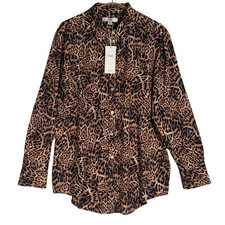 Marks & Spencer Blouse Size UK 12 Brown Leopard Animal Print Lightweight Button