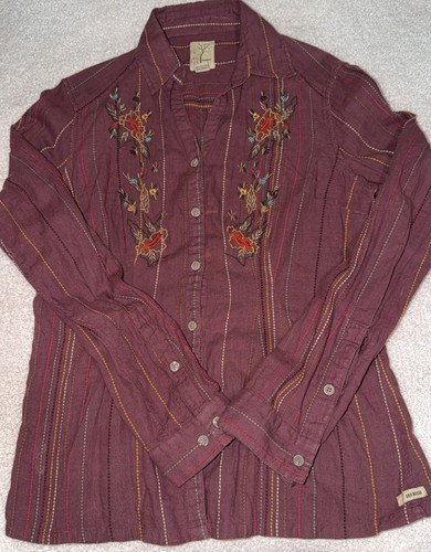 Gramicci, Vintage Gramicci Women's MED Western Boho Floral Button Up Shirt Plum READ