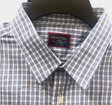 UNTUCKit Mens L Slim Fit Wrinkle free Checkered Long Sleeve Button Down Shirt