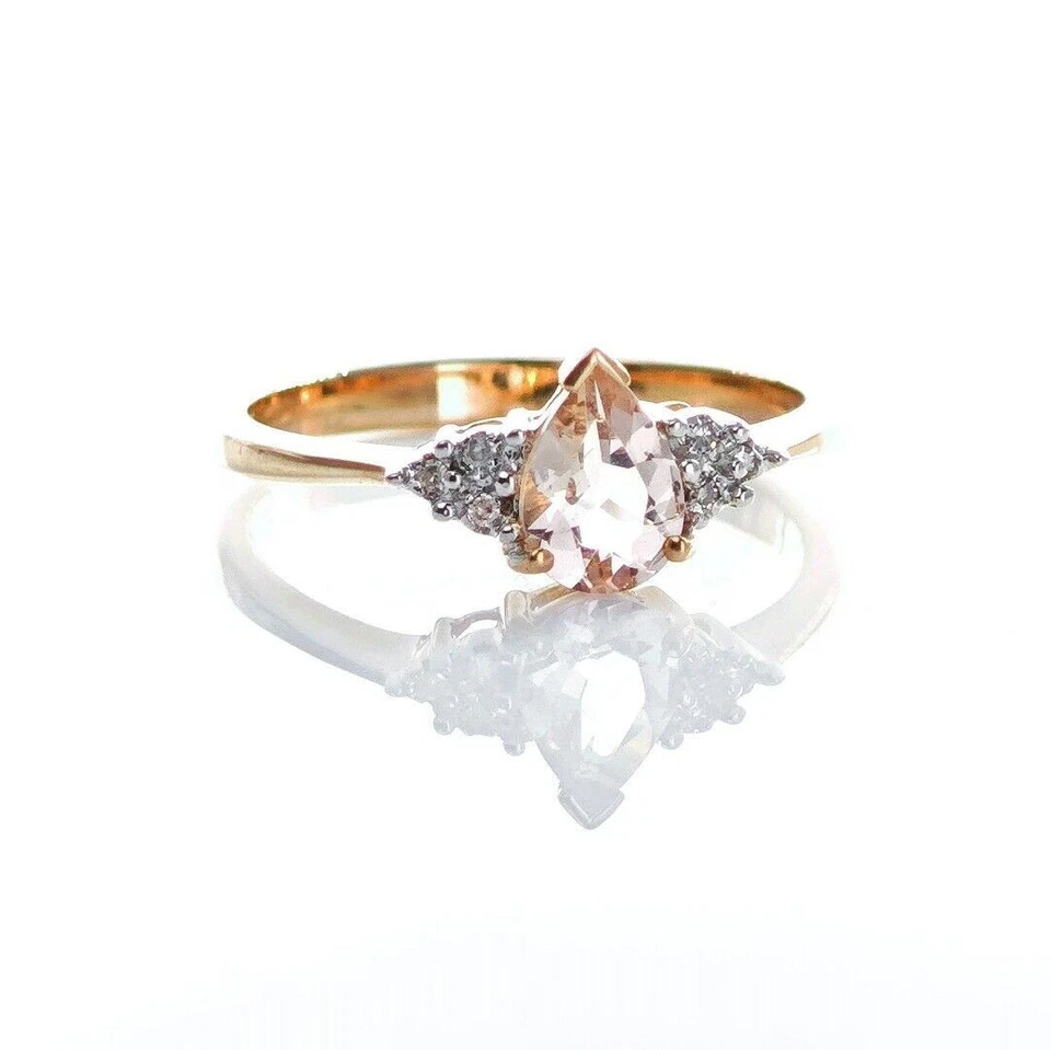 9ct Rose Gold Morganite Ring Size N Diamond 0.63ct Pink Pear Natural Gemstone - Image 3 of 4