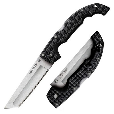 Voyager XL Knife 5.50'' AUS10A Tanto Blade, Black Griv-Ex  Handle - Serrated Edge