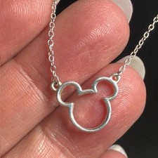 B1009 Disney Mickey Mouse JSM 925 Outline Necklace Sterling Silver Dainty