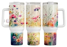 Wild Flowers Floral Flower Watercolor 40oz Tumbler Travel Insulated