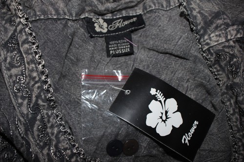 Boho Hippie besticktes Top grau Rüschensaum Petite L NEU Neu mit Etikett - Bild 8 von 11