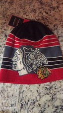NWT REEBOK CHICAGO BLACKHAWKS CUFFLESS NHL KNIT STRIPED BEANIE HAT CAP OSFA