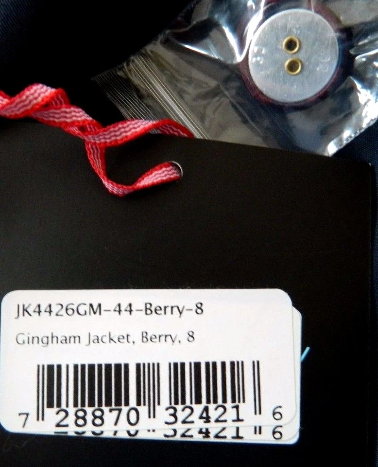 Cynthia Rowley $450 Women's Size 8 One Button Navy/Burgundy Gingham Blazer NWT Foto 4 de 4