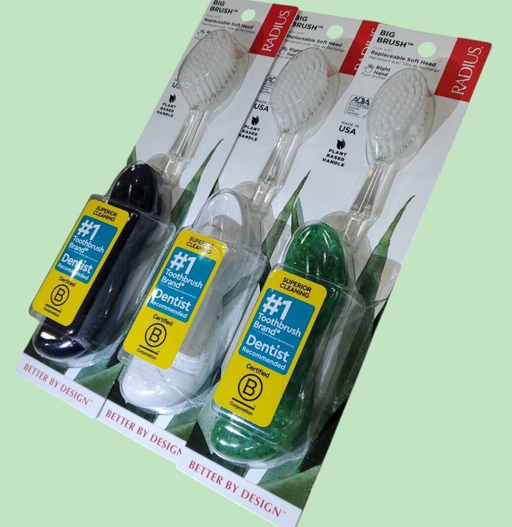 Lot of 3, RADIUS, RIGHT Hand TOOTHBRUSH with Replaceable Hea