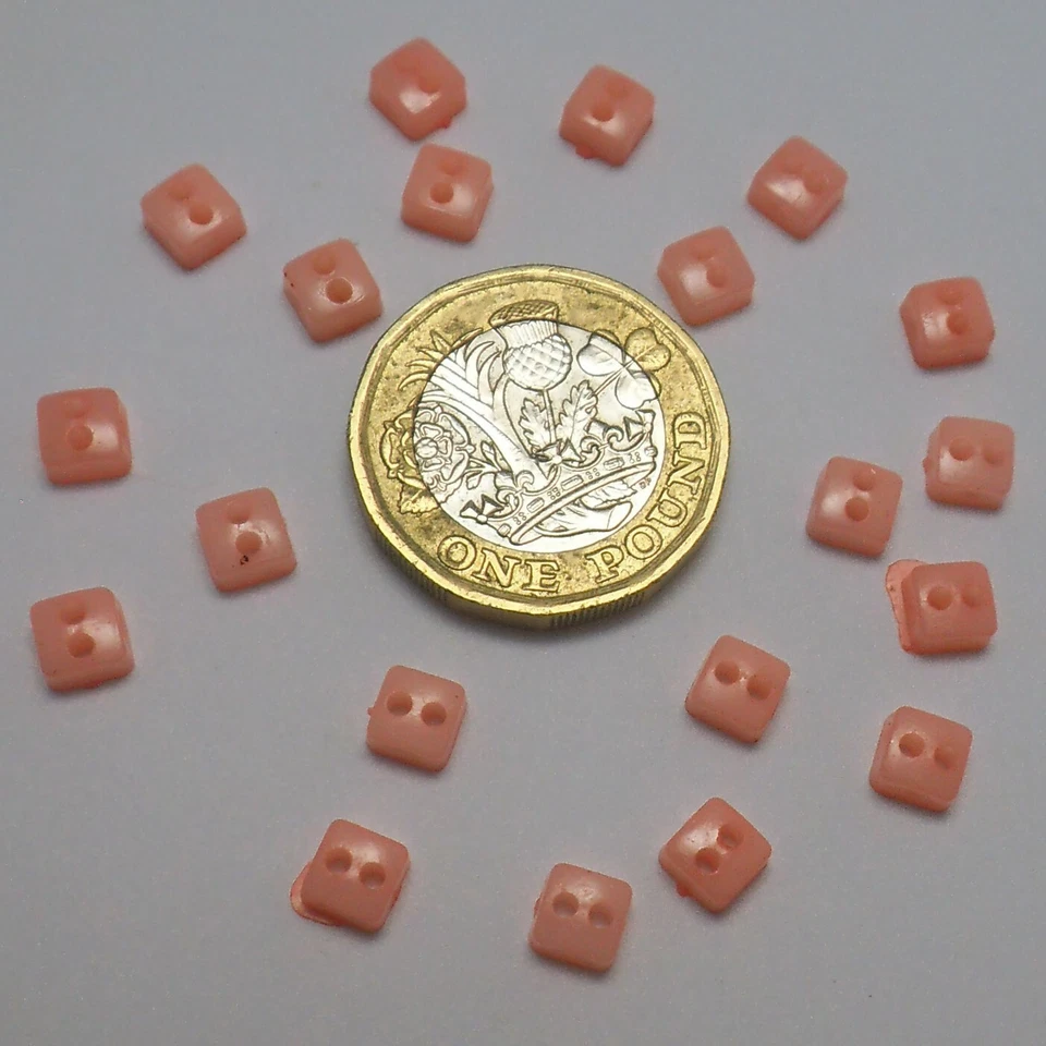 20 Small Pink 2 Hole Square Buttons: Craft Scrapbook Sewing Dolls: 5x5mm: UK - Image 3 of 4