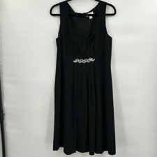 Ann Taylor LOFT Black Sleeveless Dress Women's 14 Rhinestone Gem Pleated