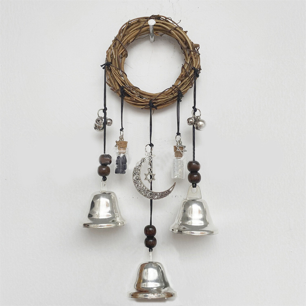 Witch Bells Wind Chimes Twine Wall Hanging Door Handle Blessing w/ Wicker Wreath eBay