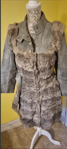 Vintage 60s 70s Leather & Coney Fur Coat Fit Size UK 8-10 - Picture 4 of 14