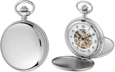 Eichmüller orologio da tasca meccanico in ottone scheletro argento con catena e custodia