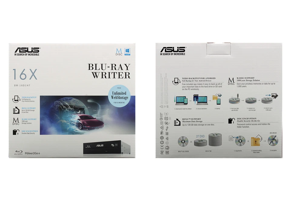 ASUS 16X Blu-ray Burner+FREE 1pk MDisc BD+Software+Cable BW-16D1HT CD DVD Write - Image 3 of 3