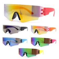 Boys Color Mirror Futuristic Robotic Shield Curved Wrap Sunglasses