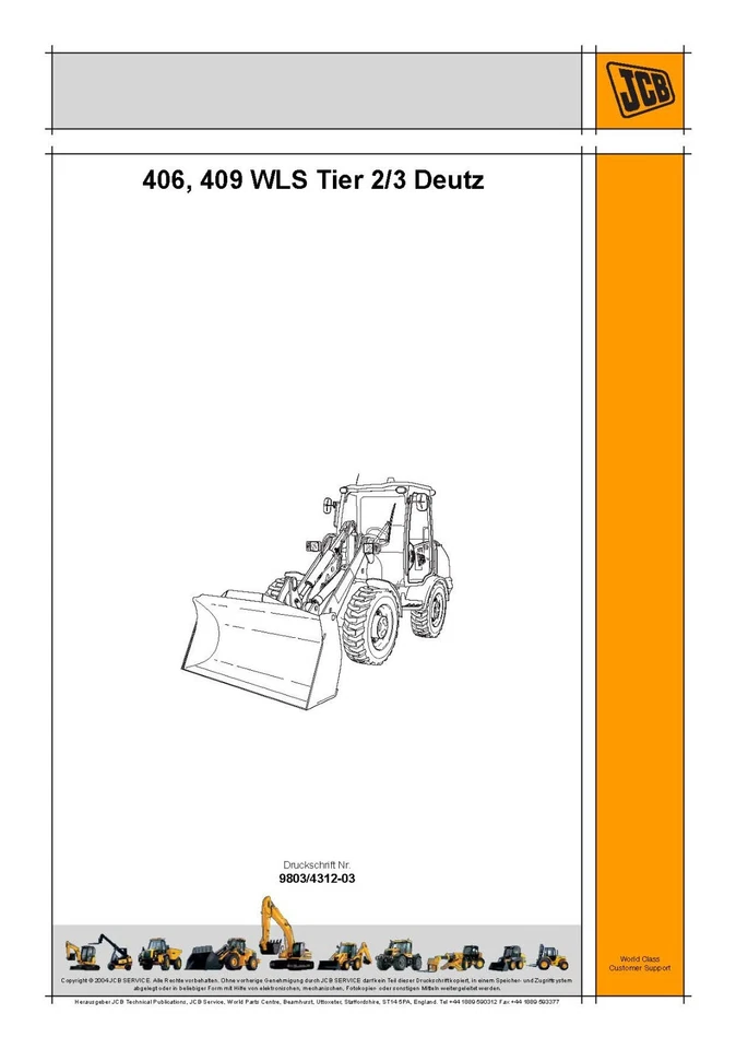 JCB 406, 409 WLS Tier 2/3 Deutz Reparaturhandbuch Werkstatthandbuch