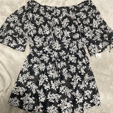 NWT Bar III Swimsuit Cover Up Dress Woodland Floral Black White Size M