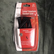 BELKIN 12 ft 3.7 m Black Modular Phone Coil Cord Telephone Handset Cable New