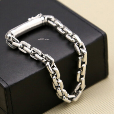 Echt Sterling Silber 925 Metall Armband Herren 7,5 mm Quadrat Kabelverbindung 7,87 Zoll L
