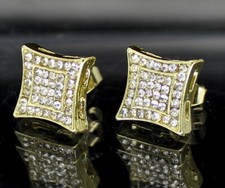 Men Women CZ Earrings Kite Design Iced 12mm Studs 14k Gold Plated HipHop Fashion