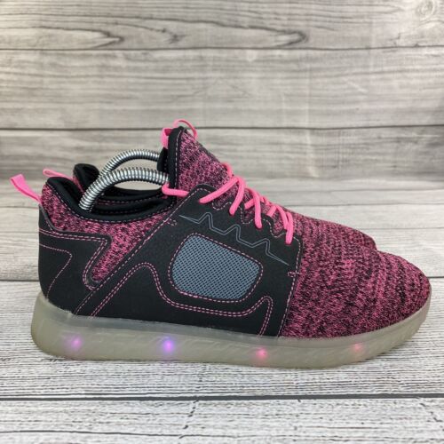 Flash Lights Light Up Sneakers Boys Size 7 Knit Slip On / Lace Up School Shoes - Picture 4 of 13
