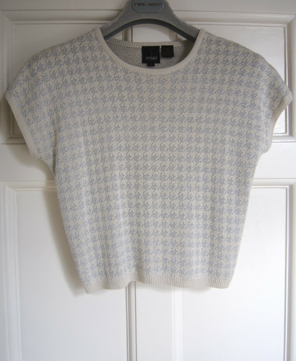 Jesire designer knit sweater top with silver lurex, cropped 