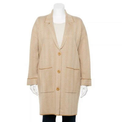 Minimalist Coatigan 2X Tan Chevron Sweater Professional Christmas Nine West New