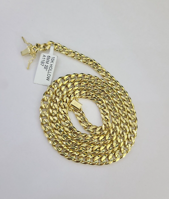 Real 10k Hollow Miami Cuban Link Chain Yellow Gold 6mm Necklace 22