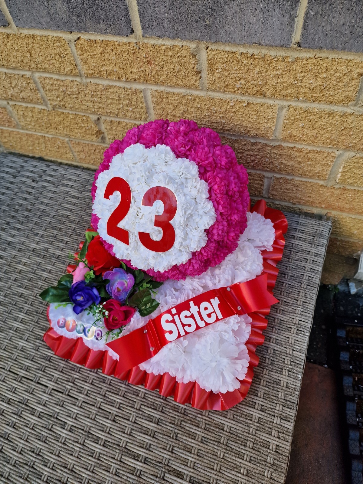 BINGO BALL Artificial Funeral Flowers Wreath Grave Tribute MEMORIAL eBay