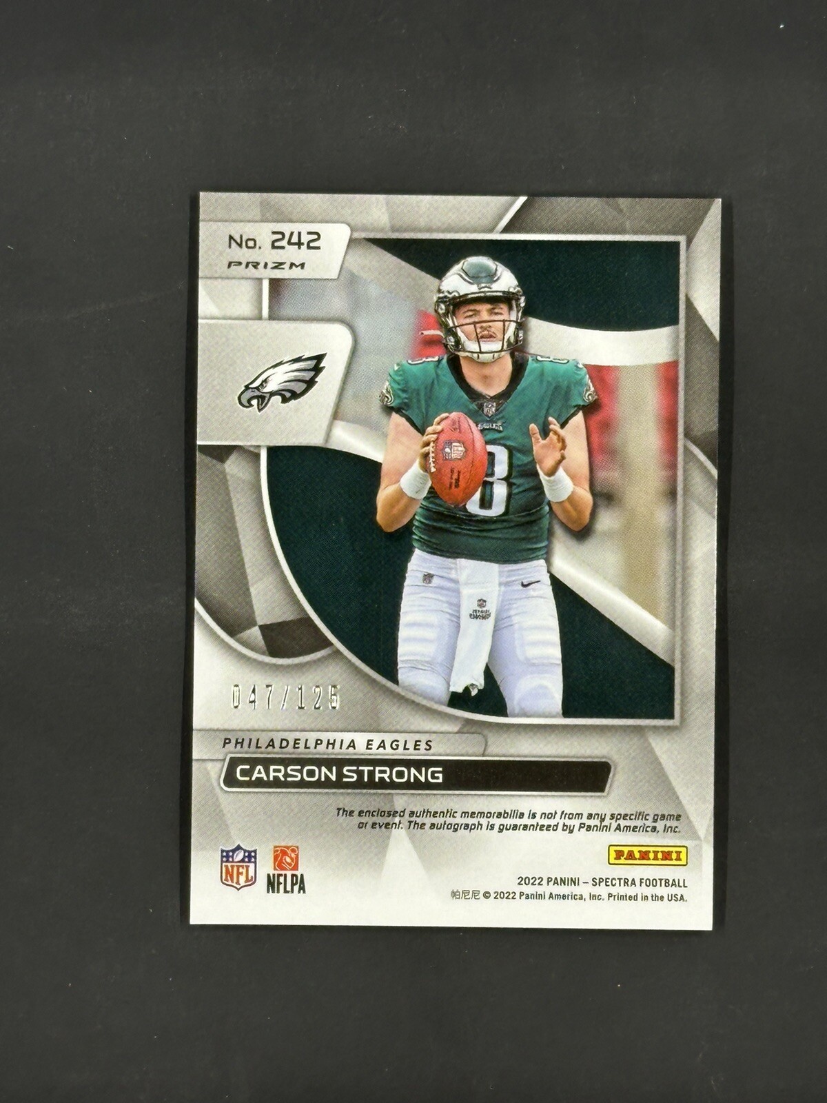 CARSON STRONG 2022 SPECTRA RPA ROOKIE PATCH HYPER PRIZM RC AUTO /125 view 2