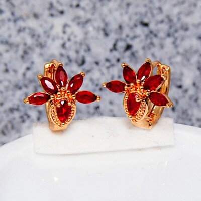 Dameohrringe  charismatische Ohrringe vergoldet Gold K18/750er rote Granat Topas