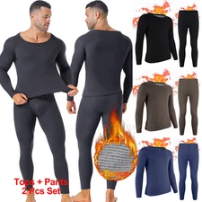Men Thermal Fleece Lined Long Johns Warm Underwear Top+Pants Base Layer 2PC Set