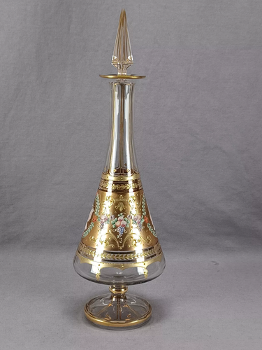 Moser Type Bohemian Enamel Roman Cameos Floral Heavy Gold 15 1/2 Inch Decanter - Picture 4 of 15