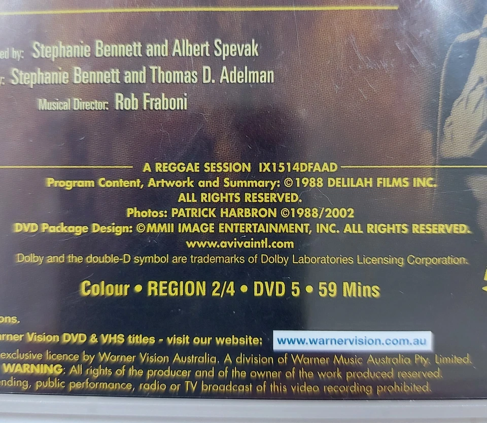 DVD de sesión de reggae (Región 4, 2002) Jimmy Cliff Chrissie Hynde Buffalo Soldier Foto 4 de 4