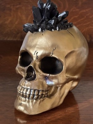 Day of the Dead Gothic Halloween  Gold Sugar Skull with Crystals