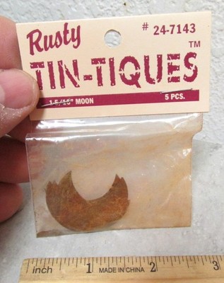 NEW Rusty tin-tiques home decor, 1 & 5/16th inch 5 piece Moon shapes #24-7143