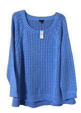 Talbots 3X Plus Blue Open Knit Sweater NWT 100 Cotton Lightweight Pullover Top
