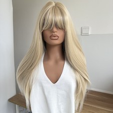Long Straight Heat Resistant Hair Highlight blonde Costume Wigs With Bangs