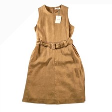 Everlane The Linen Belted Midi Dress Tan Brown European Flax Womens Size 10 NEW