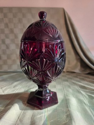 Luminarc France Holiday 2004 Red Glass Egg Footed Candy Dish 8.5''